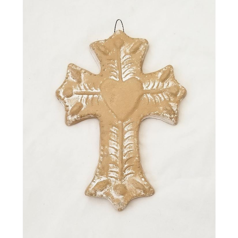 Natural Colored Handcrafted Clay 8.5" x 6.25" Wall Cross