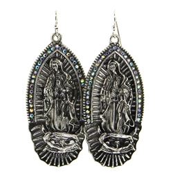 Navajo Rhinestone Virgin Mary Silver Earrings