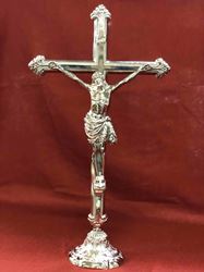 Nickel Plated Altar Crucifix  Brass Altar Crucifix with Nickel plating to prevent tarnishing?  20 3/4" Ht.  ??Made in Italy