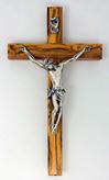 Olive Wood 8" Wall Crucifix with Sliver Corpus, Made in Italy