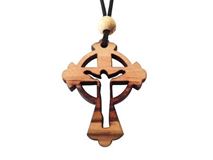 Olive Wood Celtic Risen Cross W/Cord 1.6" in Height