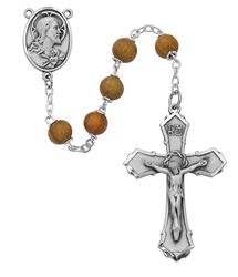 SS 7MM OLIVE WOOD ROUND ROSARY
