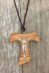 Olive Wood Tau Cross With Corpus With Cord
