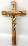 Olivewood 9.5" Wall Crucifix with Gold Corpus, From Italy