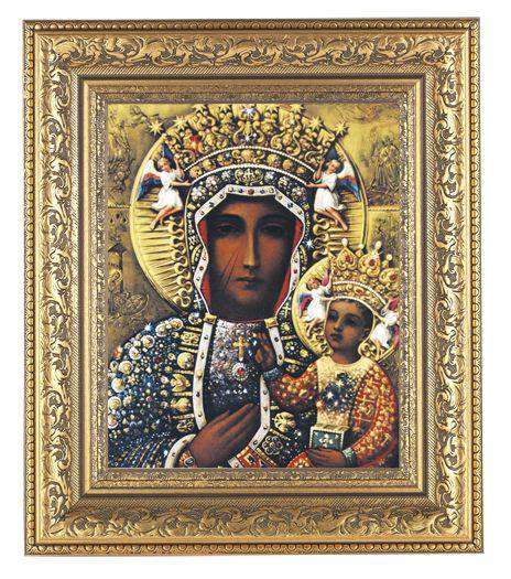 Our Lady Of Czestochowa/Framed Ornate Gold Leaf Frame/Glass 12.5