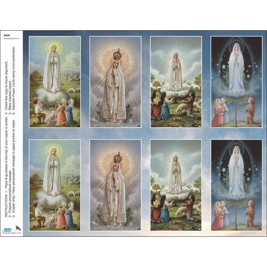 Our Lady of Fatima Print Your Own Prayer Cards - 12 Sheet Pack