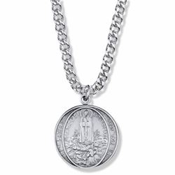 Our Lady of Fatima Round Pewter Medal on 24" Chain