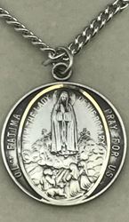 Our Lady of Fatima Round Sterling Silver Medal on 24" Chain