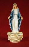 Our Lady of Grace holy water font that stands or hangs in hand-painted alabaster & resin, 6". Made in Italy.