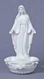 Our ?Lady of Grace holy water font in white that stands and hangs, 7.5".