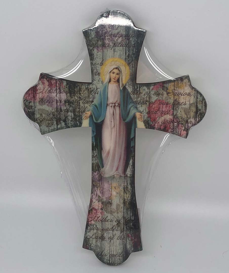 Our Lady of Grace Vintage Wood Wall Cross 