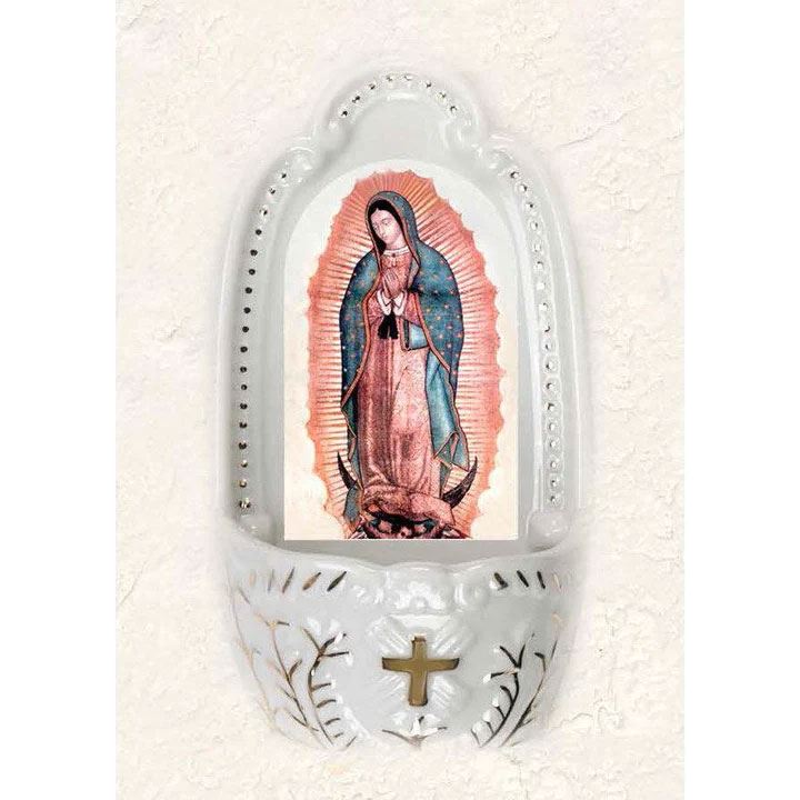 Our Lady of Guadalupe 5-1/4 Inch Porcelain Holy Water Font