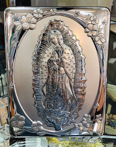 Our Lady of Guadalupe Aluminum Relief on Mahogany