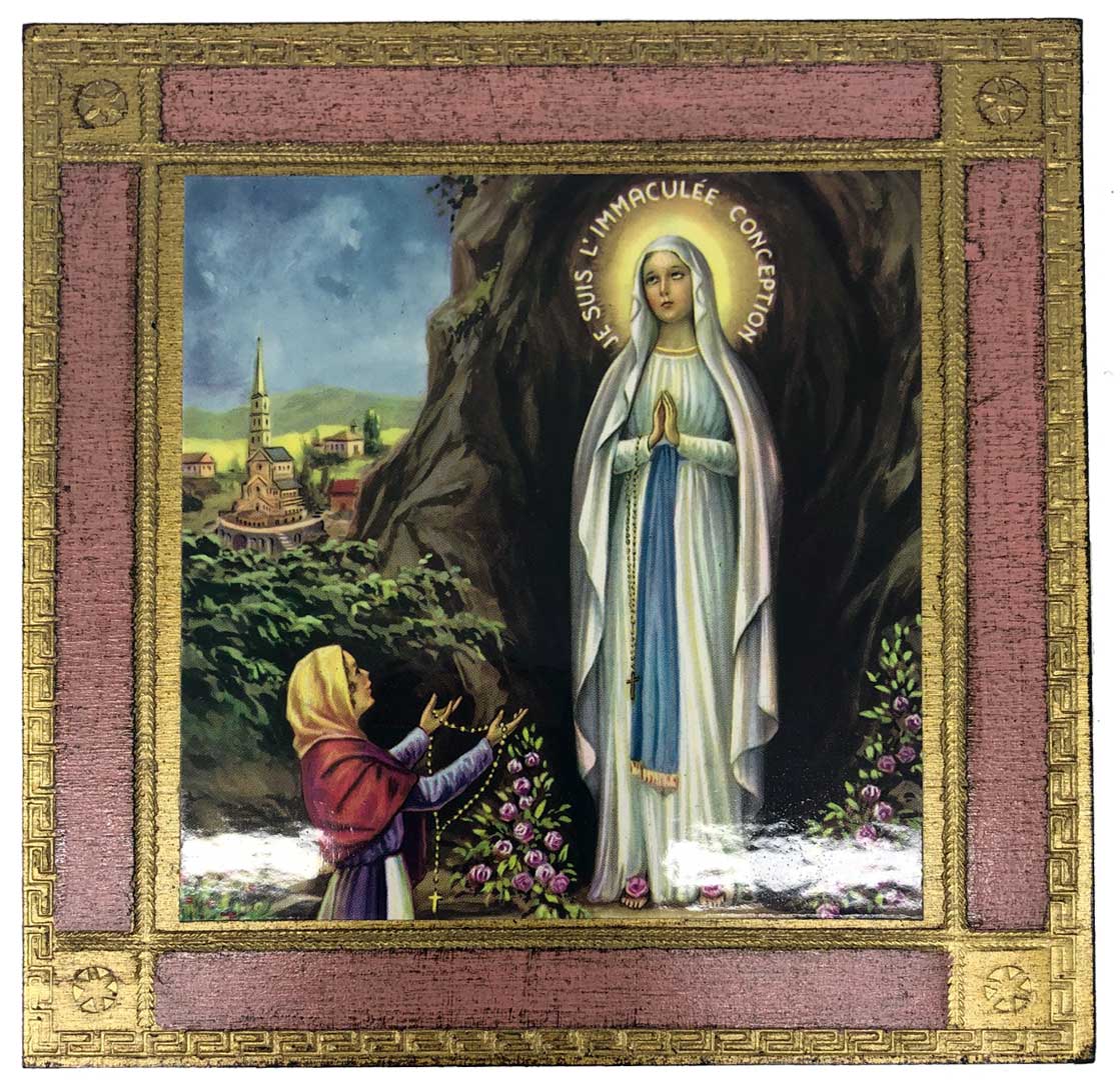 Our Lady of Lourdes 5.5" Square Plaque from Italy