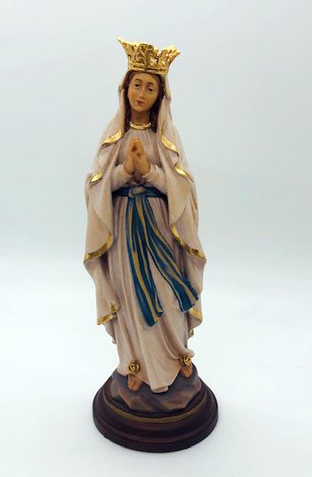 Our Lady of Lourdes 6" Wood Carved Statue from Italy with Crown