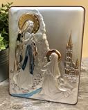 Our Lady of Lourdes 8.5" Aluminum/Wood Plaque from Italy