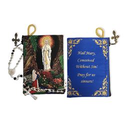 Our Lady of Lourdes Icon Tapestry Rosary Pouch  5 3/8" x 4"