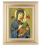 OUR LADY OF PERPETUAL HELP IN A FINE DETAILED SCROLLWORK SATIN GOLD FRAME