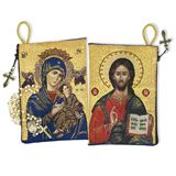 Our Lady of Perpetual Help and Christ The Teacher Icon Tapestry Rosary Pouch 5 3/8" x 4"
