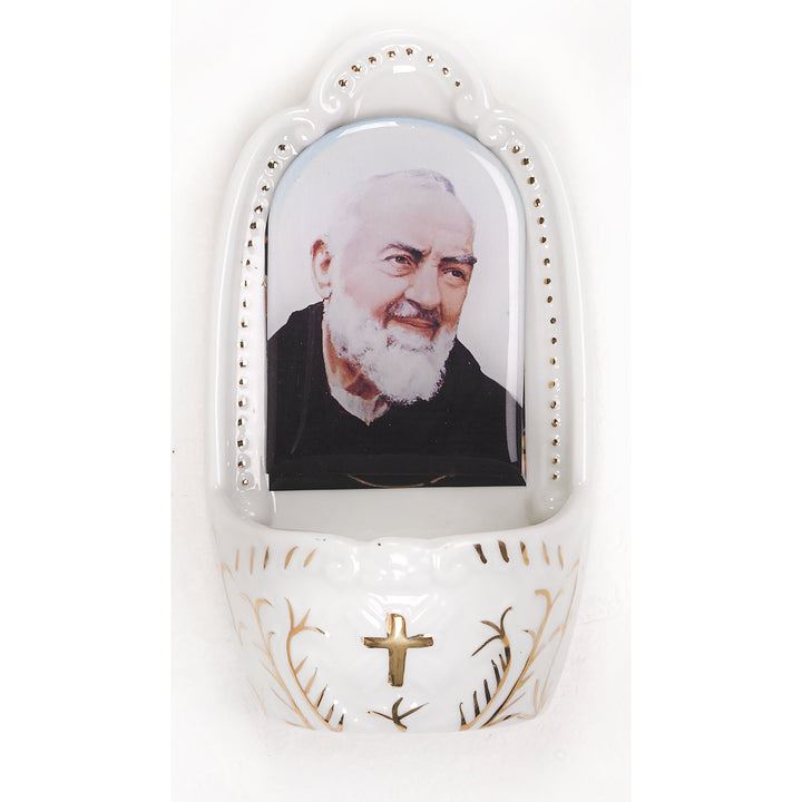 Padre Pio 5-1/4 Inch Porcelain Holy Water Font