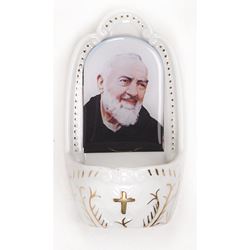 Padre Pio 5-1/4 Inch Porcelain Holy Water Font