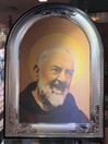 Padre Pio Canvas in Silver/Wood Frame from Italy