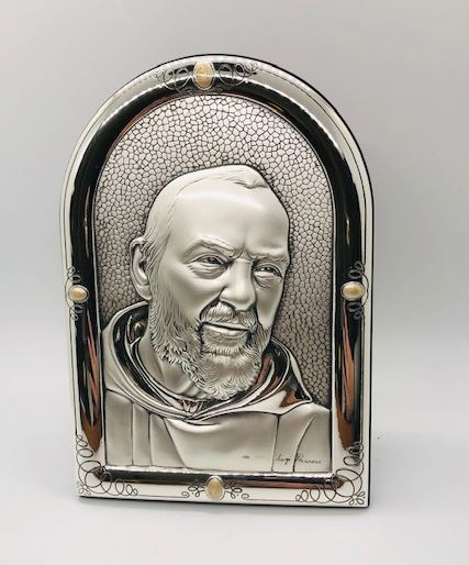Padre Pio Silver Plated Standing 6.5" Plaque from Italy