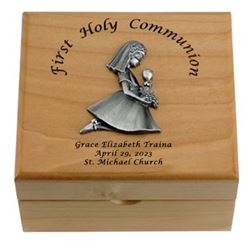Personalized Girl First Communion Maple Wood Keepsake Box