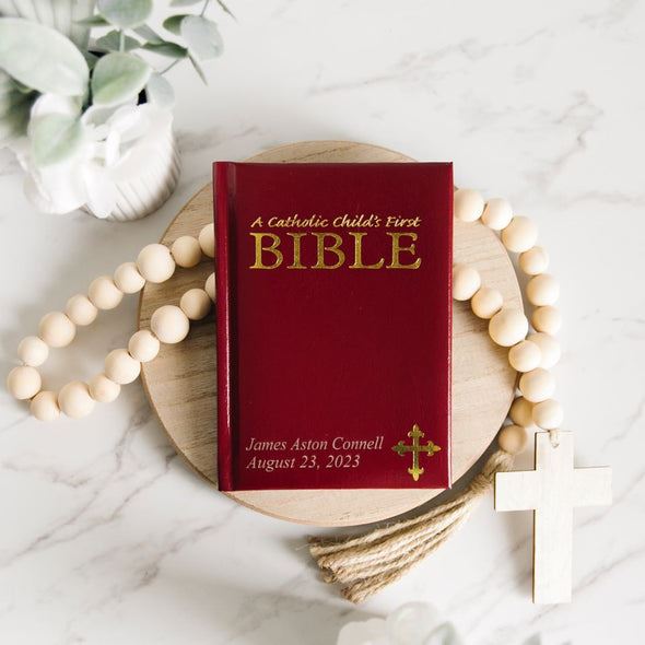 Personalized Illustrated Children's First Catholic Bible - Small Maroon