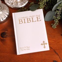 Personalized Illustrated Childrens First Catholic Bible - White