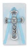 Pewter 3.75" Boy Wall Cross, Blue "Protect this Child"
