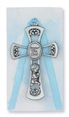Pewter 3.75" Boy Wall Cross, Blue "Protect this Child"