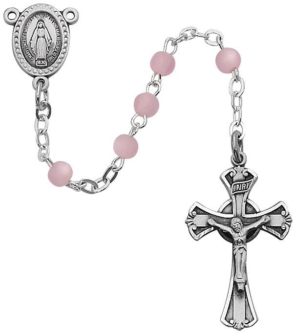 Pewter 3mm Pink Glass Rosary