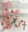 Pink 6mm Pearl Rosary with Rose Our Father Beads