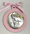 Pink Baby Crib Medal with Madonna and Child, Made in Italy