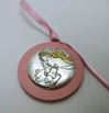 Pink Baby Crib Medal with Madonna and Child, Made in Italy