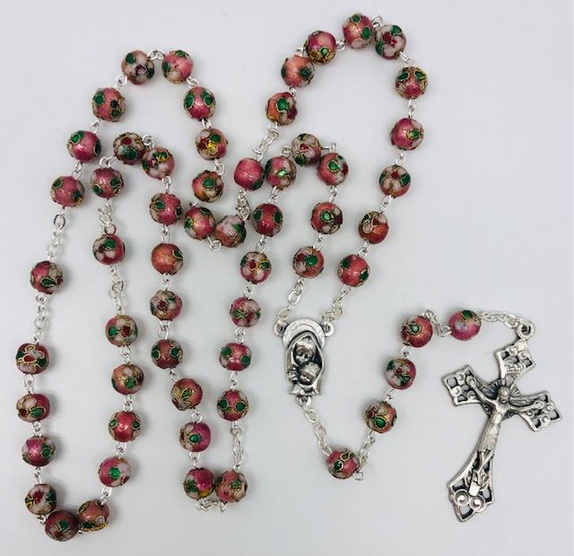 Pink Cloisonne 8mm Bead Italian Rosary