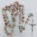 Pink Green White Painted Glass Bead Rosary from Italy - 122240