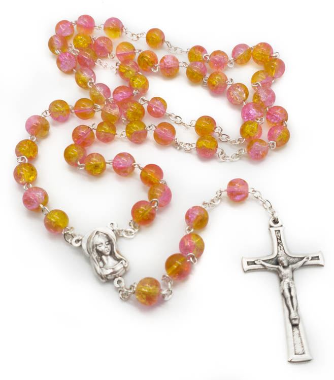 Pink and Yellow Glass Rosary