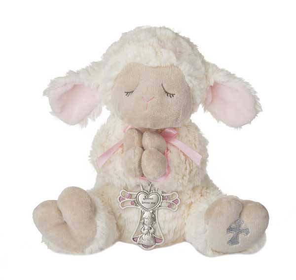 Plush Lamb with Pink Crib Cross