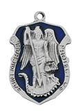 St. Michael Pewter and Blue Police Medal on 24" Chain 