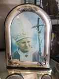 Pope John Paul II Canvas on Silver/Wood Plaque from Italy