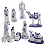 Porcelain Delft Nativity Set With 11 Pieces