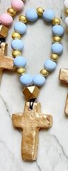 Prayer Beads with Gold - Light Blue