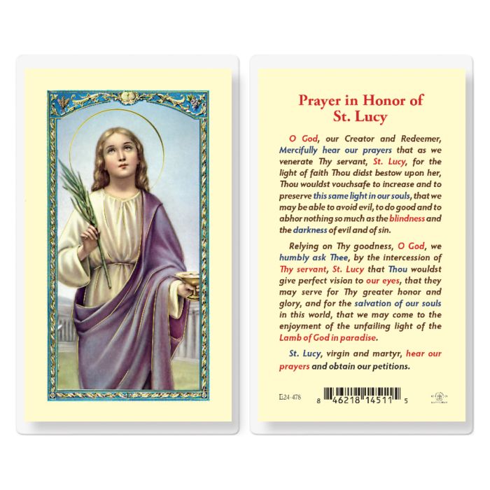 Prayer In Honor Of Saint Lucy Laminated Prayer Card