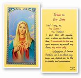 Prayer To Our Lady Immaculate Heart of Mary Laminated Prayer Card