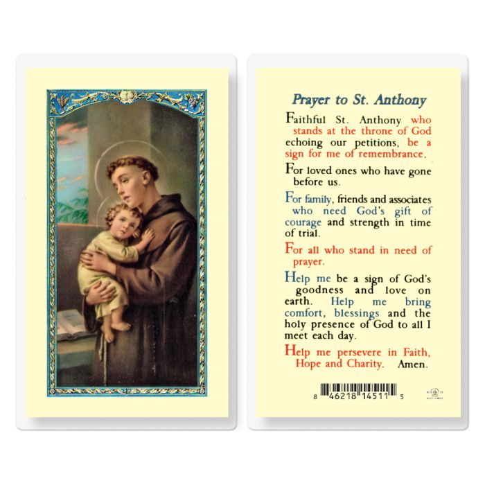 Prayer To Saint Anthony Laminated Prayer Card