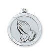 Praying Hands Sterling Silver Medal on 18" Chain