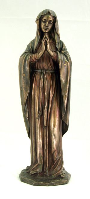 Praying Virgin 11.75" Statue, Lightly Hand Painted Bronze