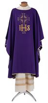Purple Chasuble from Italy with IHS Cross and Plain Collar